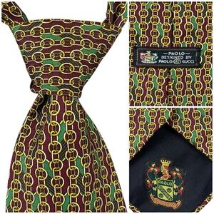 Paolo Gucci 100% Silk Neck Tie 100% Hand Finished Red Green Gold Made in Italy